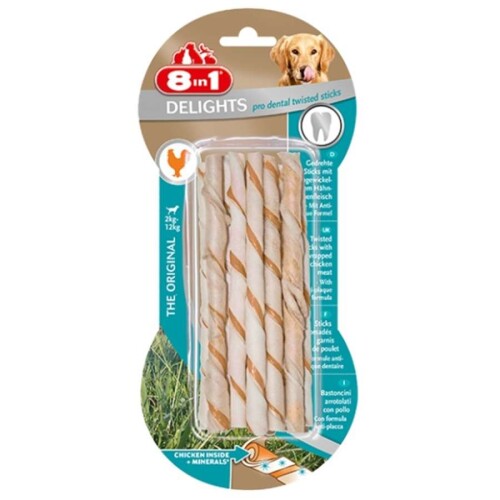 8in1 Delights Pro Dental Twisted Sticks Tavuklu Köpek Ödülü 10'lu 55 gr - 1
