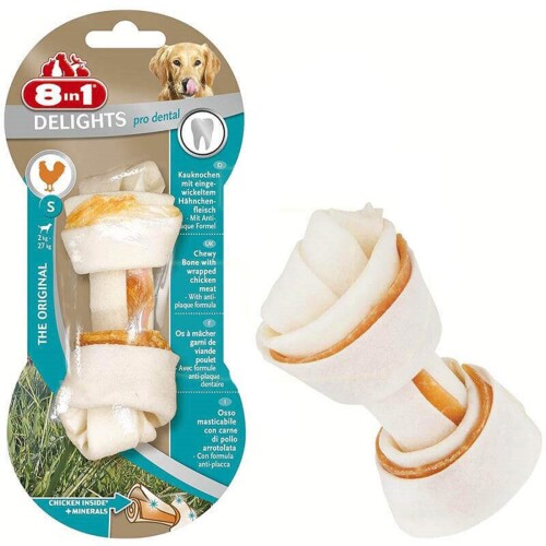 8in1 Delights Pro Dental Düğümlü Tavuk Etli Köpek Kemiği S 35 gr - 1
