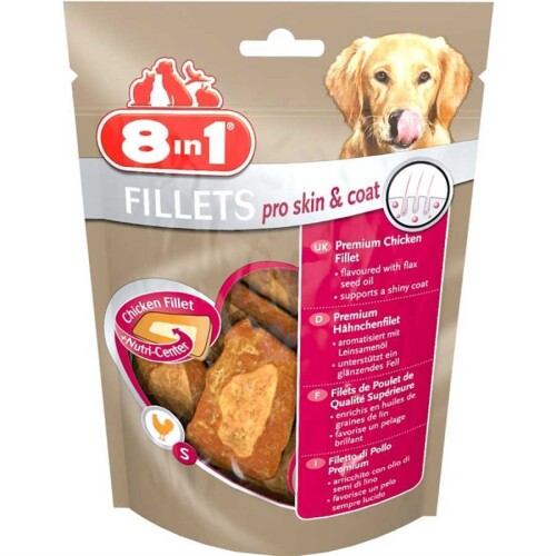 8in1 Fillets Pro Skin Keten Tohumu Yağlı Tavuklu Köpek Ödül Maması S 80 gr - 1