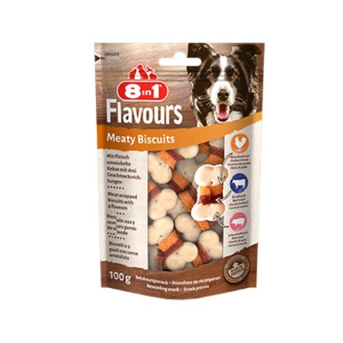 8in1 Flavours Meaty Biscuits Kıtır Köpek Ödül Maması 100 gr - 1