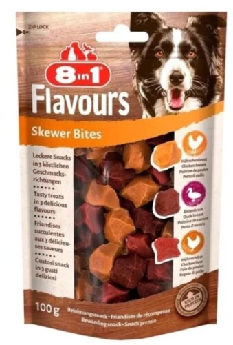 8in1 Flavours Skewer Bites Kuşbaşı Dilimli Çiğneme Köpek Ödülü 100 gr - 1