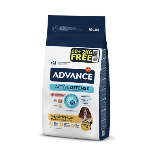 Advance Sensitive Deri ve Tüy Sağlığı Özel Somonlu Orta ve Büyük Irk Yetişkin Köpek Maması 10 Kg + 2 Kg Hediyeli - 1