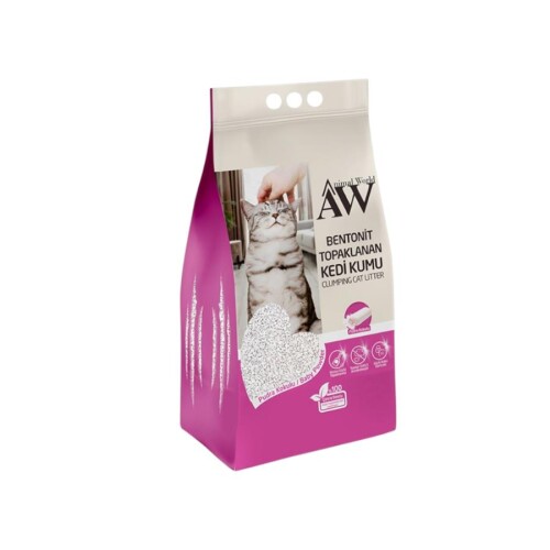 Animal World Bentonit Bebek Pudra Kokulu Topaklanan İnce Taneli Kedi Kumu 10 Lt - 1
