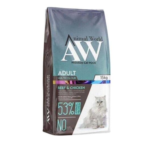 Animal World Multicolour Biftek ve Tavuklu Yetişkin Kedi Maması 15 Kg - 1