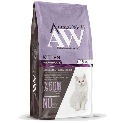 Animal World Tavuk Balık Karidesli Yavru Kedi Maması 15 kg - 1