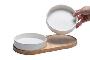 Beeztees DBL Kedi İkili Mama ve Su Kabı, Seramik, Beyaz, 34x17,5x5,5cm, 2x350ml - 7
