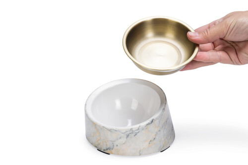 Beeztees DBL Kedi Mama Su Kabı, Paslanmaz Çelik, Bej Mermer Görünümlü, 14,5x3,3x7,6cm, 160ml - 3