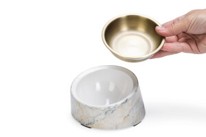 Beeztees DBL Kedi Mama Su Kabı, Paslanmaz Çelik, Bej Mermer Görünümlü, 14,5x3,3x7,6cm, 160ml - 3