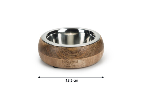 Beeztees DBL Köpek Mama Su Kabı, Dışı Masif Ahşap, Paslanmaz Çelik, 13,5cm, 350ml - 2