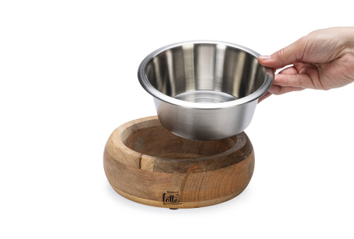 Beeztees DBL Köpek Mama Su Kabı, Dışı Masif Ahşap, Paslanmaz Çelik, 16,5cm, 650ml - 6