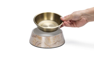 Beeztees DBL Köpek Mama Su Kabı, Mat Altın Rengi Paslanmaz Çelik, Bej Mermer Görünümlü, 17,5cm, 350m - 11