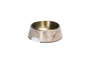 Beeztees DBL Köpek Mama Su Kabı, Mat Altın Rengi Paslanmaz Çelik, Bej Mermer Görünümlü, 17,5cm, 350m - 7