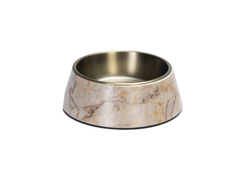 Beeztees DBL Köpek Mama Su Kabı, Mat Altın Rengi Paslanmaz Çelik, Bej Mermer Görünümlü, 22cm, 700ml - 1