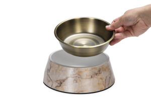 Beeztees DBL Köpek Mama Su Kabı, Mat Altın Rengi Paslanmaz Çelik, Bej Mermer Görünümlü, 22cm, 700ml - 8