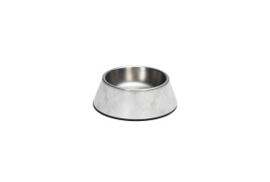 Beeztees DBL Köpek Mama Su Kabı, Mat Paslanmaz Çelik, Beyaz Mermer Görünümlü, 14cm, 160ml - Beeztees