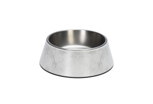 Beeztees DBL Köpek Mama Su Kabı, Mat Paslanmaz Çelik, Beyaz Mermer Görünümlü, 22cm, 700ml - Beeztees
