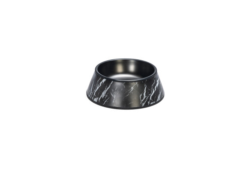 Beeztees DBL Köpek Mama Su Kabı, Mat Siyah Paslanmaz Çelik, Siyah Mermer Görünümlü, 14cm, 160ml - 1