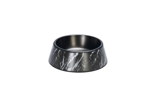 Beeztees DBL Köpek Mama Su Kabı, Mat Siyah Paslanmaz Çelik, Siyah Mermer Görünümlü, 17,5cm, 350ml - 1