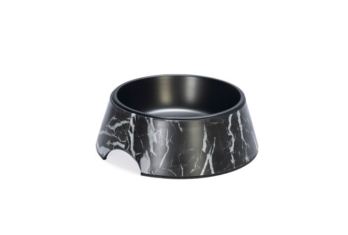 Beeztees DBL Köpek Mama Su Kabı, Mat Siyah Paslanmaz Çelik, Siyah Mermer Görünümlü, 22cm, 700ml - 1