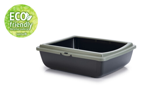 Beeztees Kalın Kenarlı Açık Kedi Tuvaleti, Antrasit Mavi, 48x38x14cm - 1