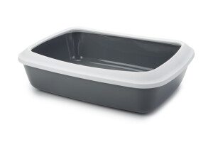 Beeztees Kalın Kenarlı Açık Kedi Tuvaleti, Gri, 50x37x14cm - Beeztees