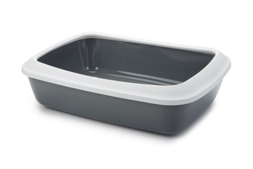 Beeztees Kalın Kenarlı Açık Kedi Tuvaleti, Gri, 50x37x14cm - 1