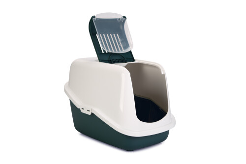 Beeztees Kapalı Kedi Tuvaleti, Koku Filtreli, Koyu Yeşil Beyaz, 56x39x39cm - 2
