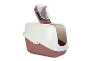Beeztees Kapalı Kedi Tuvaleti, Koku Filtreli, Pembe Beyaz, 56x39x39cm - 2