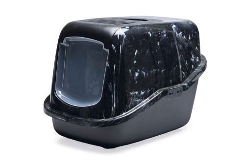 Beeztees Kapalı Kedi Tuvaleti, Koku Filtreli, Siyah Mermer Antrasit, 56x39x39cm - 1