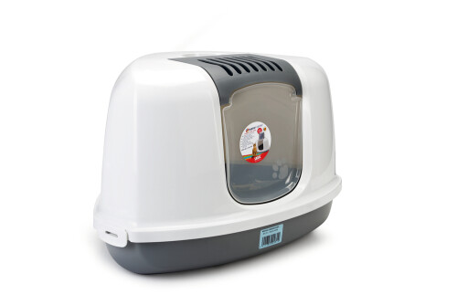 Beeztees Kapalı Köşe Kedi Tuvaleti, Koku Filtreli, Gri Beyaz, 58x45x40cm - 1