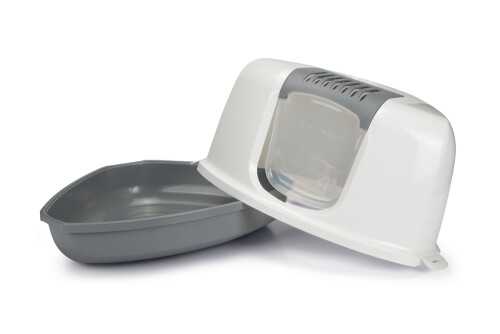 Beeztees Kapalı Köşe Kedi Tuvaleti, Koku Filtreli, Gri Beyaz, 58x45x40cm - 2