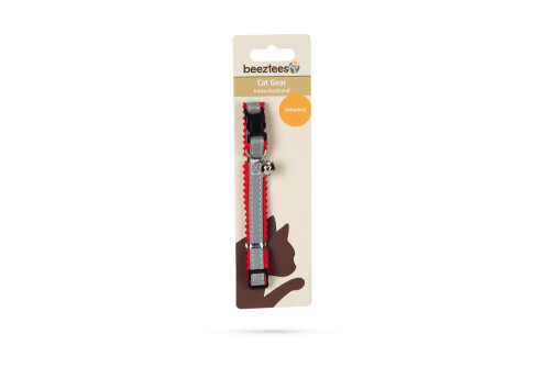 Beeztees Kedi Boyun Tasması, Fosforlu Gri Kırmızı, 24,5-29,5cm - 2