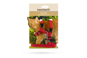 Beeztees Kedi Göğüs Tasması ve Gezdirme Kayışı, 130cm, Kırmızı - 2