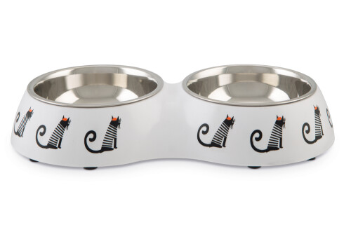 Beeztees Kedi İkili Mama ve Su Kabı, Paslanmaz Çelik, Beyaz, 27x14x4,5cm, 2x160ml - 1