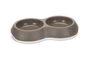 Beeztees Kedi İkili Mama ve Su Kabı, Premium, Plastik, Bej/Gri, 26cm - Beeztees