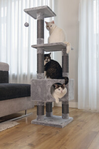 Beeztees Kedi Köşe Tırmalama ve Oyun Evi, Gri, 40x40x135cm - 2