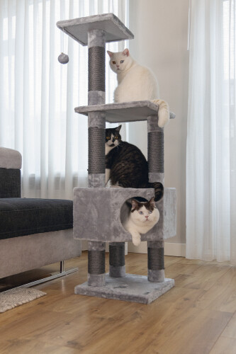 Beeztees Kedi Köşe Tırmalama ve Oyun Evi, Gri, 40x40x135cm - 2