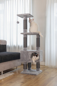 Beeztees Kedi Köşe Tırmalama ve Oyun Evi, Gri, 40x40x135cm - 3
