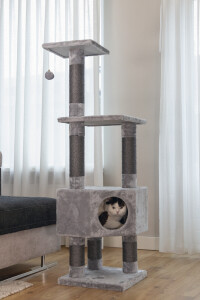 Beeztees Kedi Köşe Tırmalama ve Oyun Evi, Gri, 40x40x135cm - 4