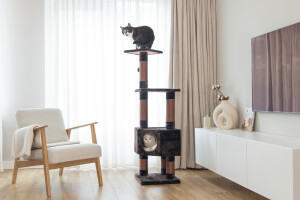 Beeztees Kedi Köşe Tırmalama ve Oyun Evi, Kahverengi, 40x40x135cm - 12