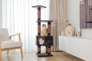 Beeztees Kedi Köşe Tırmalama ve Oyun Evi, Kahverengi, 40x40x135cm - 11