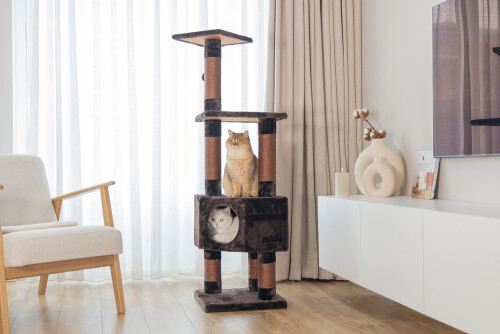 Beeztees Kedi Köşe Tırmalama ve Oyun Evi, Kahverengi, 40x40x135cm - 11