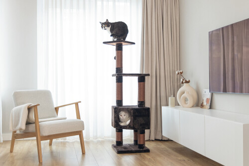 Beeztees Kedi Köşe Tırmalama ve Oyun Evi, Kahverengi, 40x40x135cm - 12