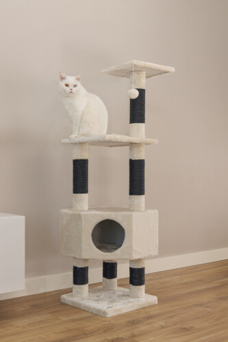 Beeztees Kedi Köşe Tırmalama ve Oyun Evi, Krem, 40x40x135cm - 8
