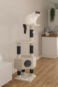 Beeztees Kedi Köşe Tırmalama ve Oyun Evi, Krem, 40x40x135cm - 2
