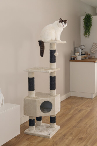 Beeztees Kedi Köşe Tırmalama ve Oyun Evi, Krem, 40x40x135cm - 2