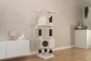 Beeztees Kedi Köşe Tırmalama ve Oyun Evi, Krem, 40x40x135cm - 16