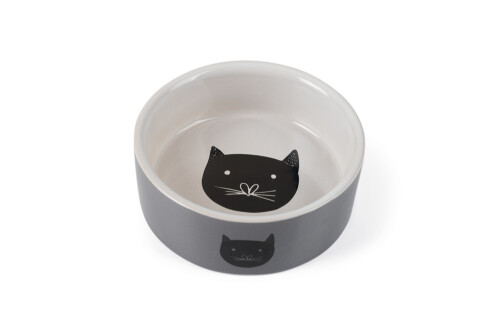 Beeztees Kedi Mama Su Kabı, Seramik, Gri, 11,5cm, 180ml - 1
