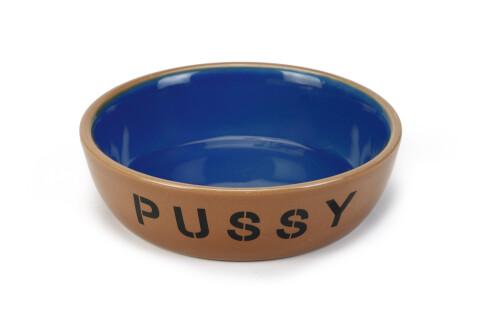 Beeztees Kedi Mama ve Su Kabı, Seramik, Bej/Mavi 13,5cm - 1