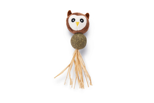 Beeztees Kedi Oyuncağı, Peluş Baykuş ve Kediotu Topu, 16cm - 1
